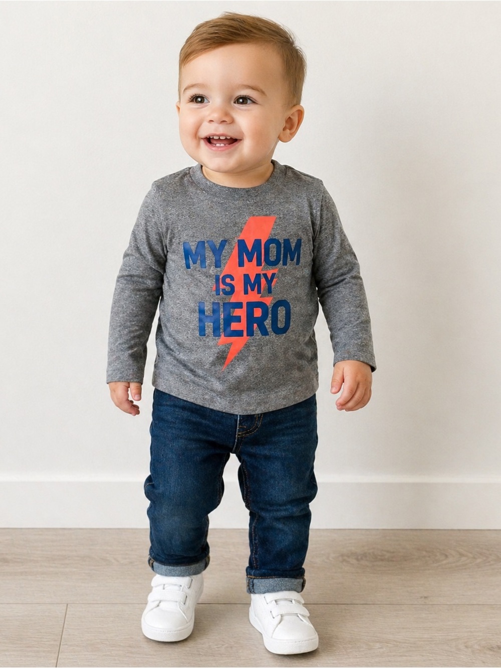 Carter's Gray Long-Sleeve 'My Mom Is My Hero' Shirt with Blue & Orange Graphic